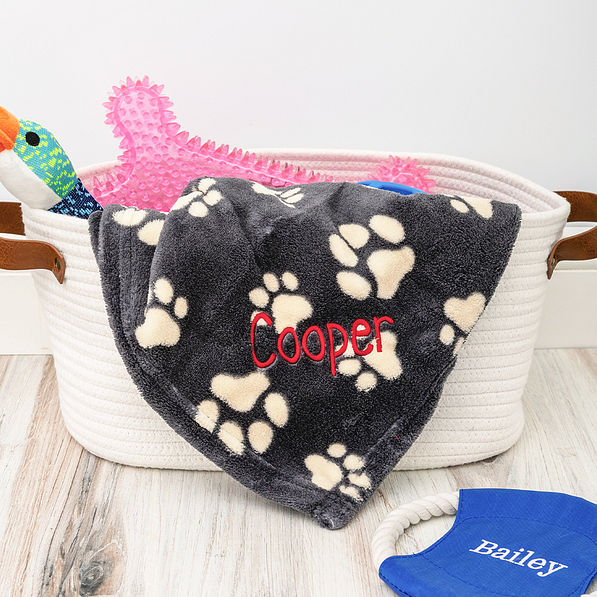 black tan dog blanket in basket