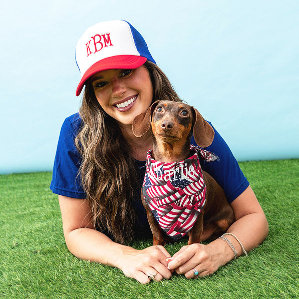 flag dog bandana on dog with peyton