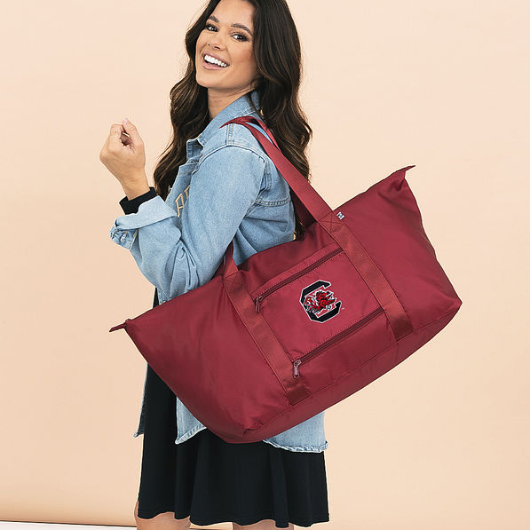 USC carry on weekender on shoulder