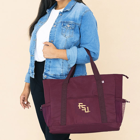 Florida State carry on tote on arm