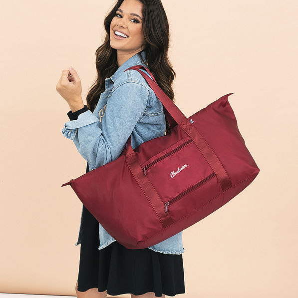 college of charleston carry on weekender on shoulder