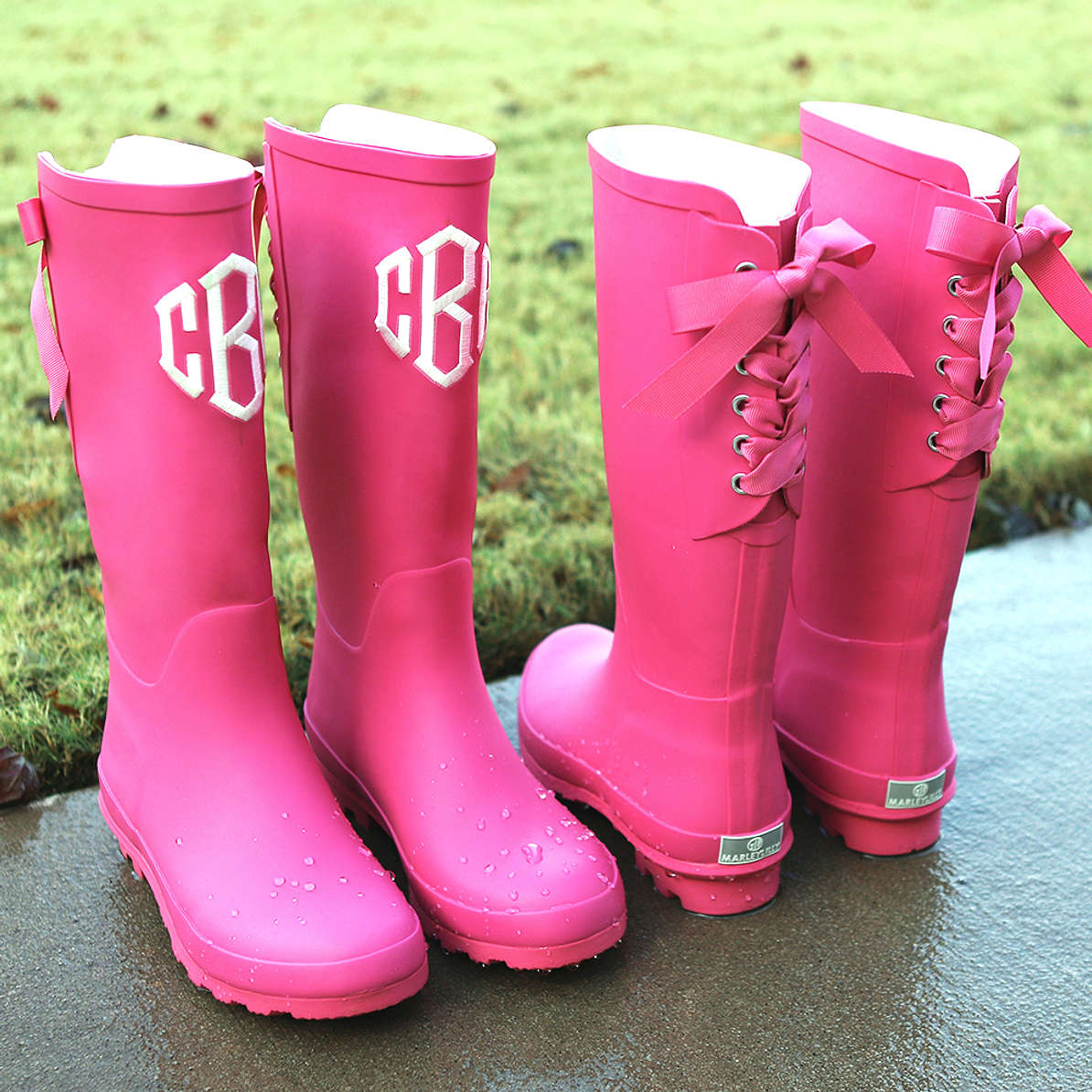 Monogrammed Tall Rubber Rain Boots Marleylilly