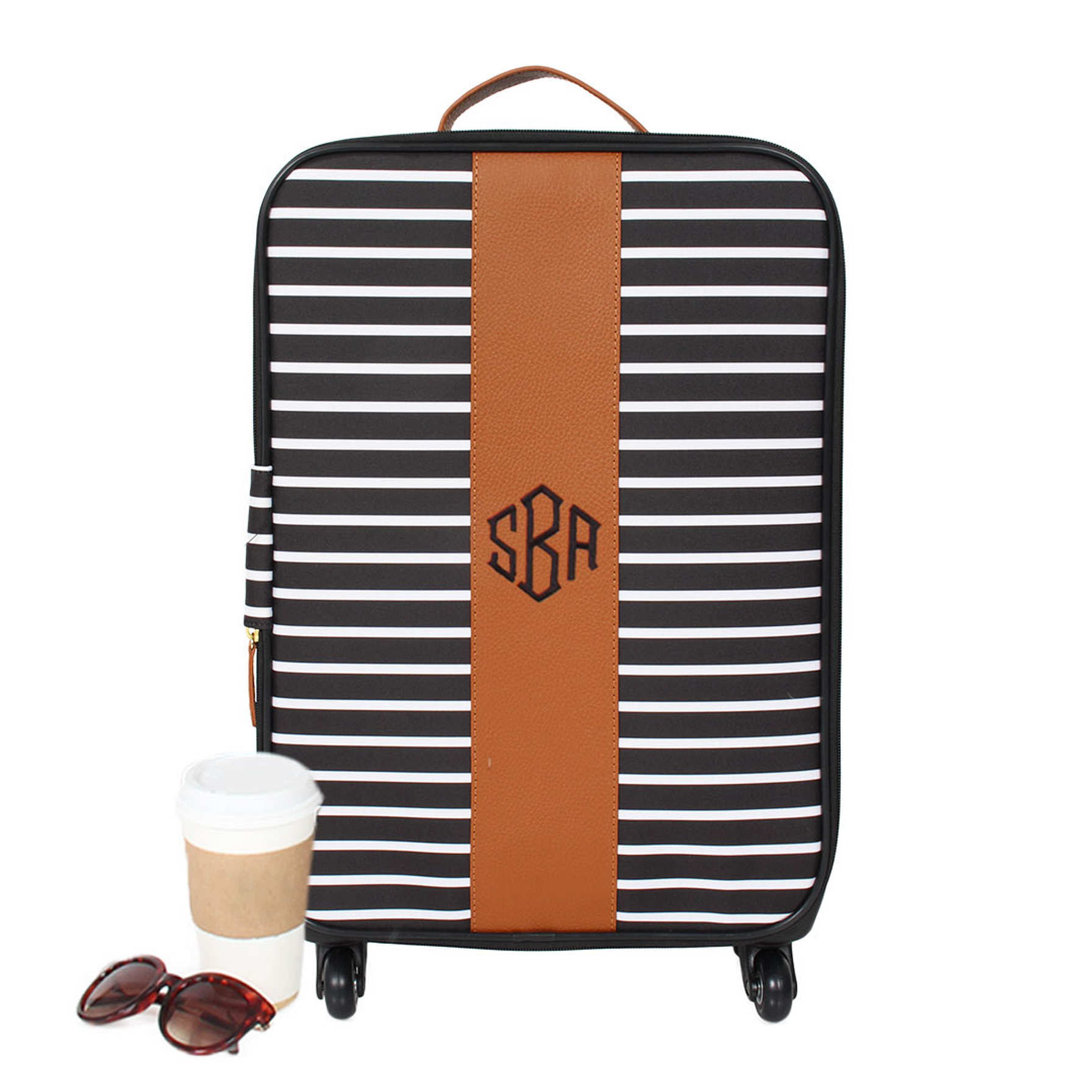 Personalized Black & White Stripe Suitcase Marleylilly