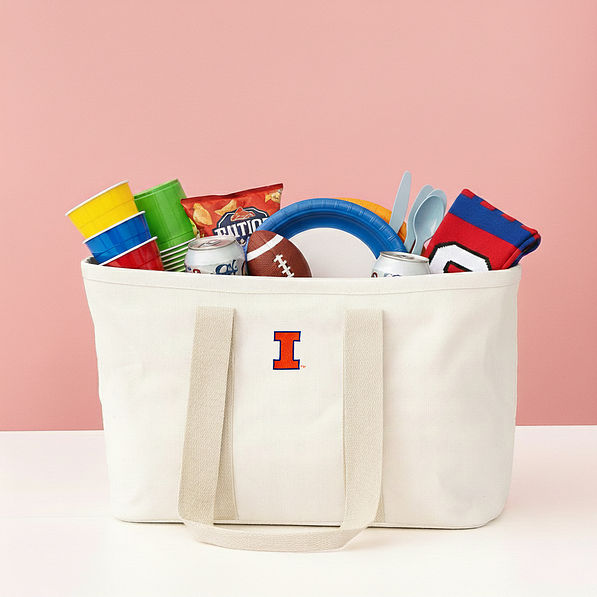 illinois solid ivory market basket with tailgate items