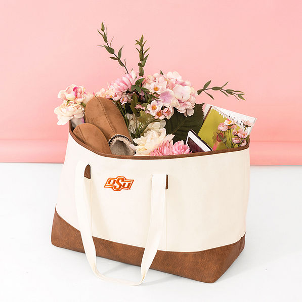 OSU extra large tote bag with flowers and slippers