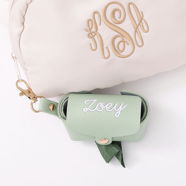 monogrammed pet waste bag holder embroidered connected to bag
