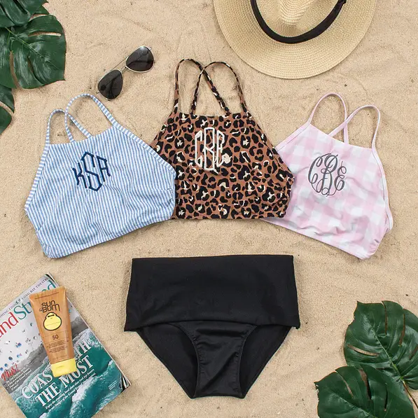 Monogrammed High Neck Bikini Top