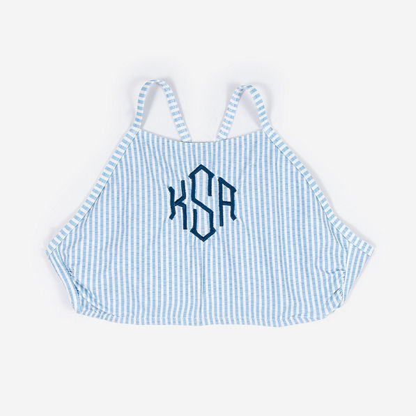 monogrammed high neck bikini top in seersucker