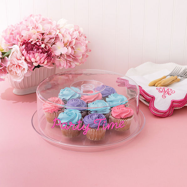 personalized cake tray with cover with cup cakes inside