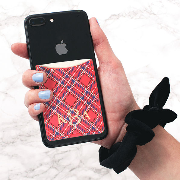 monogrammed plaid credit card pocket on iphone