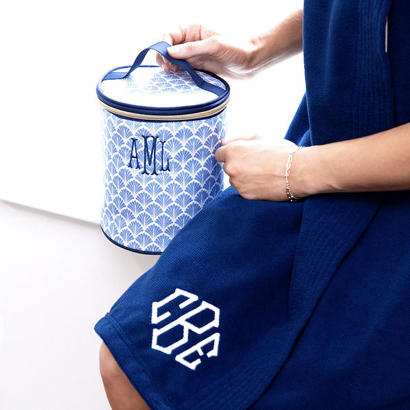 blue shells ditty bag with navy towel wrap