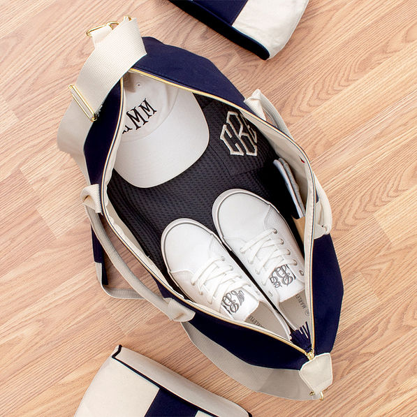 monogrammed essential travel bag open top