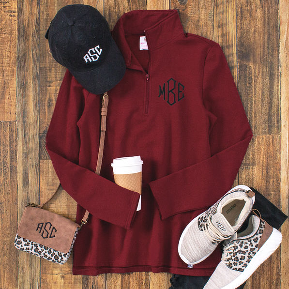 crimson monogrammed pullover sweatshirt ootd