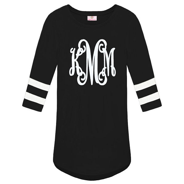 black varsity t-shirt with white stripes