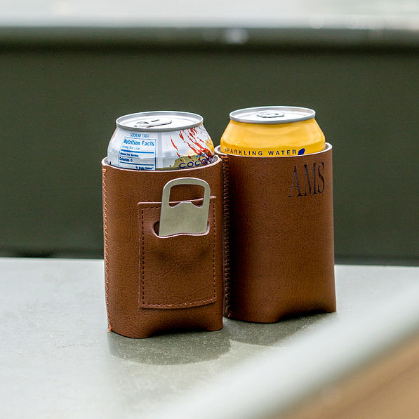 monogrammed genuine leather koolie with cans
