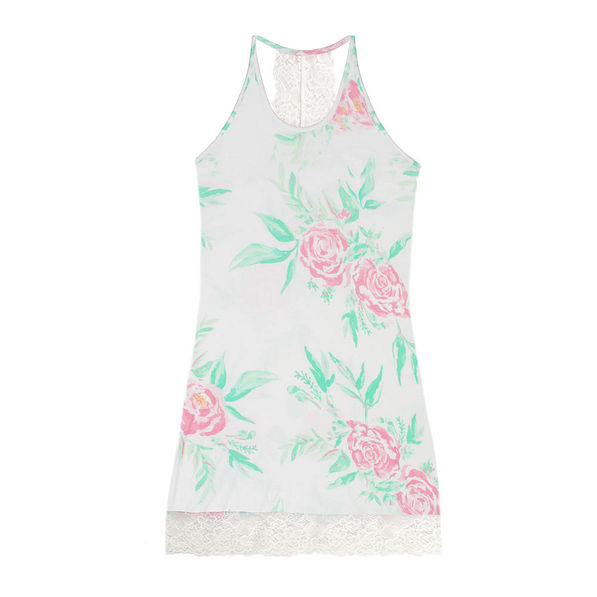 floral and white lace sleep gown
