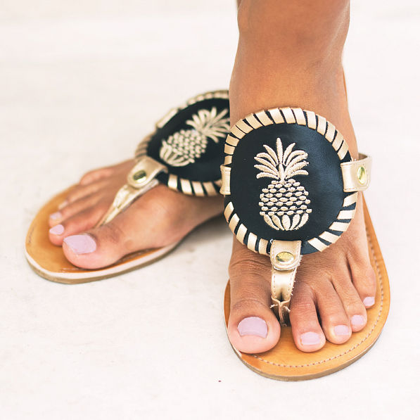 black and gold pineapple discs for embroidered sandals set