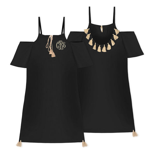 Monogrammed Black Tassel Cover Up