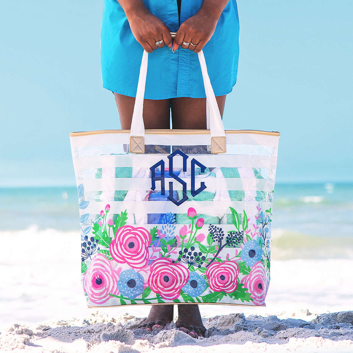 Monogrammed Large Beach Bag Multi-Color - Marleylilly