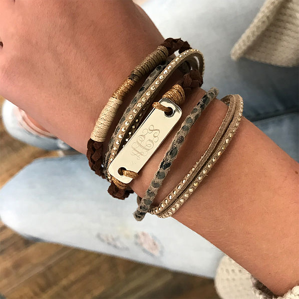 personalized brown wrap bracelet stack