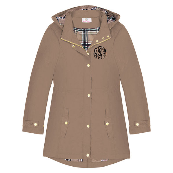 monogrammed rain jacket in khaki