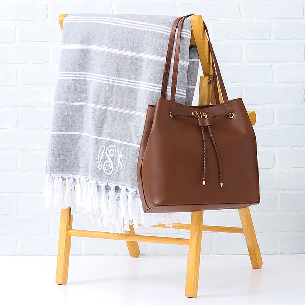 Monogrammed Turkish Towel with leather tote