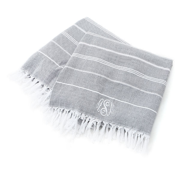 Monogrammed Turkish Towel, trendy towels, gray towel with tassels