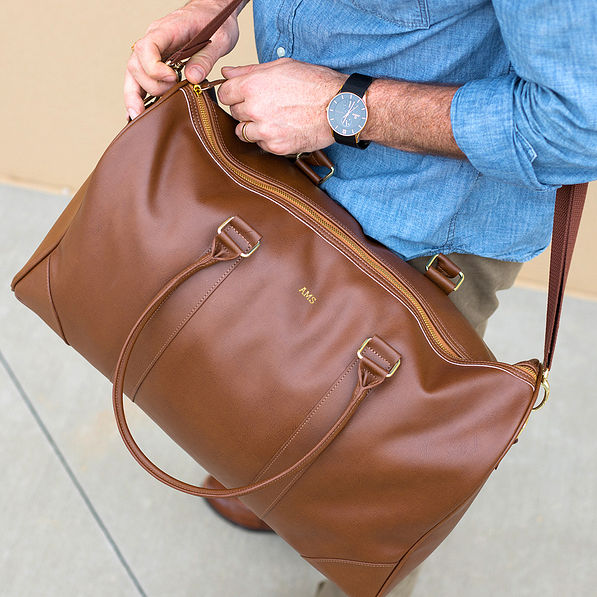 Personalized Leather Weekender bag with gold zipper -2025