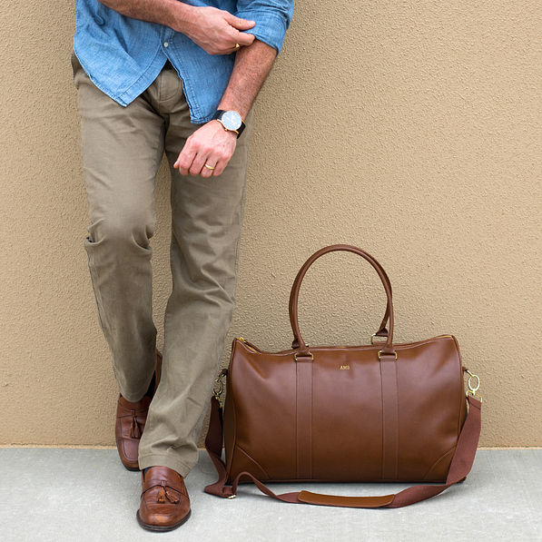 Monogrammed Leather Weekender bag with leather handle and an adjustable strap - 2025