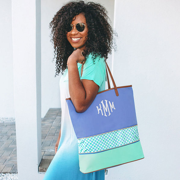 monogrammed gingham overnight bag expanded