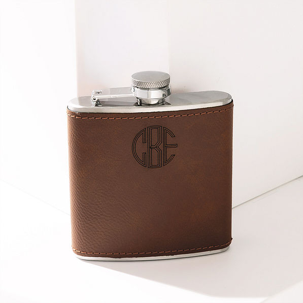 personalized leather wrapped flask