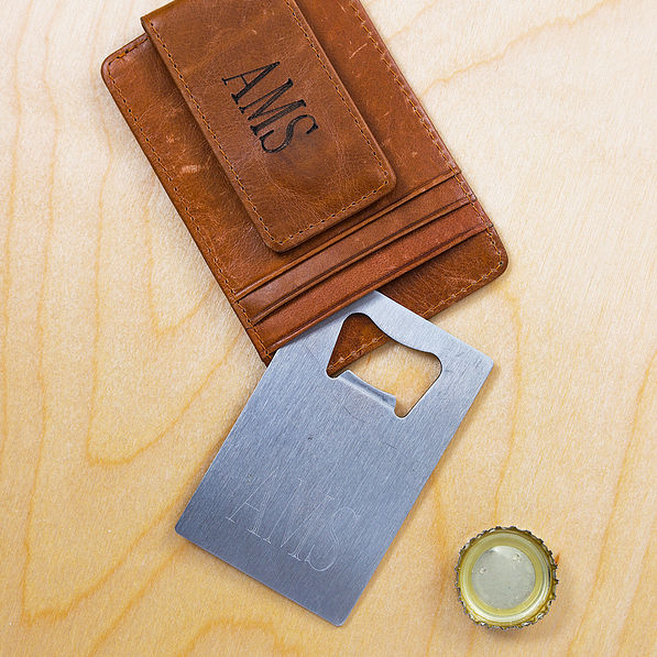 small bottle opener with personalized wallet