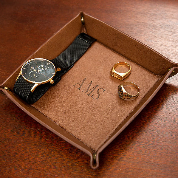 personalized Leather Valet Tray jewelry holder for men
