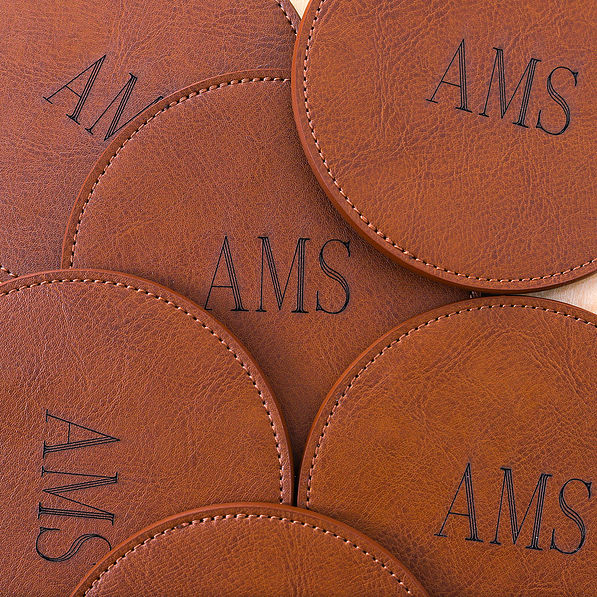 Six Laser Engraved Leather Coasters