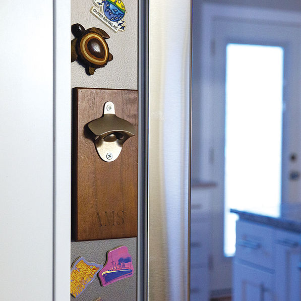 Monogrammed Wall Mounted Bottle Opener in kitchen