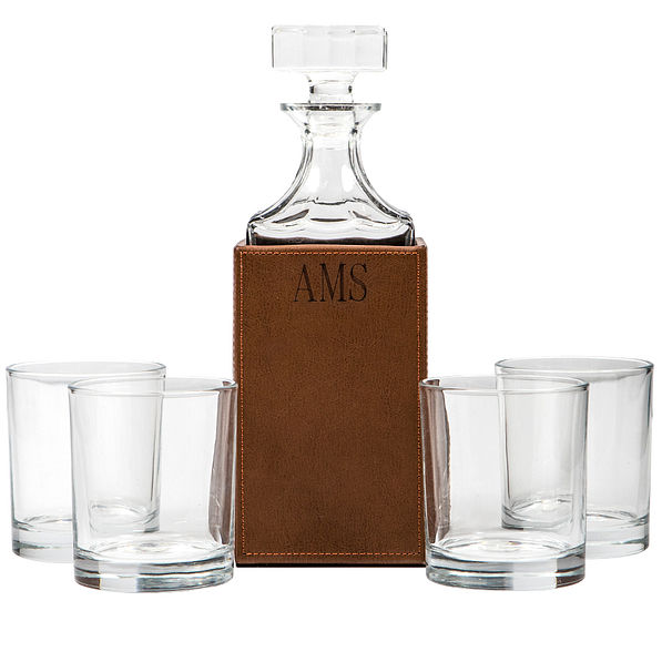 Personalized Decanter Set in leather