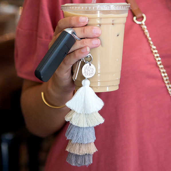 Monogrammed Ombre Keychain in Natural with coffee