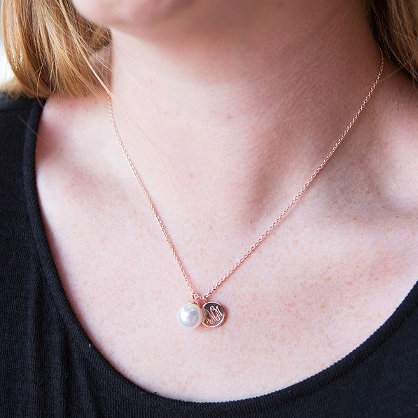 Monogrammed Heirloom Pearl Necklace in Rose Gold