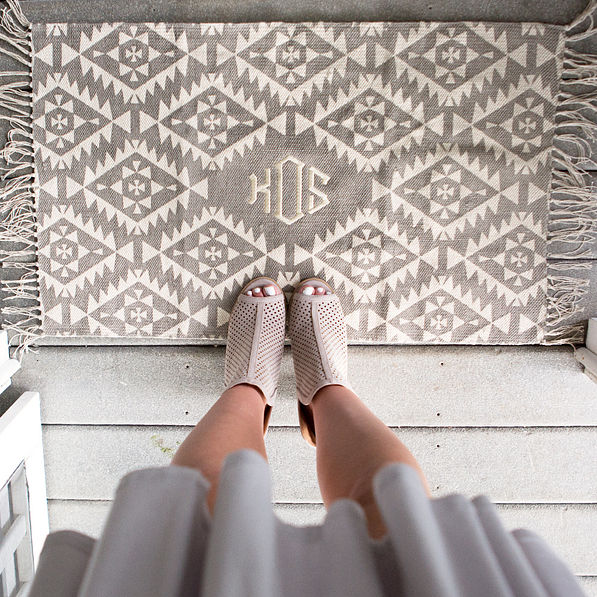 Monogrammed Door Mat in Grey Aztec