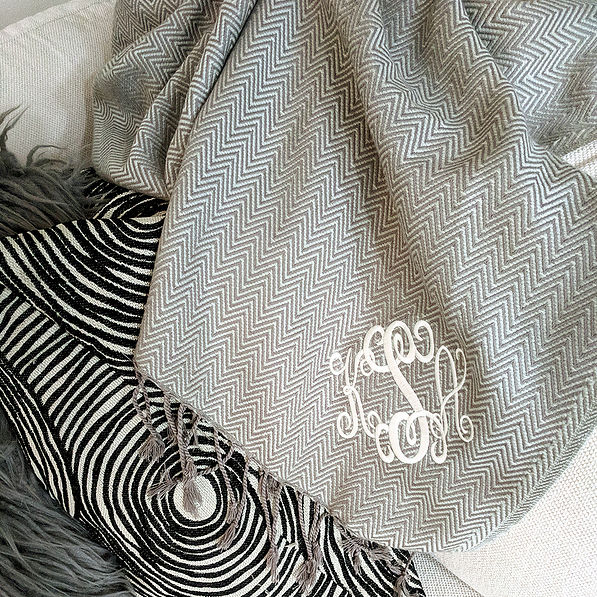 Monogrammed Tassel Throw in Gray