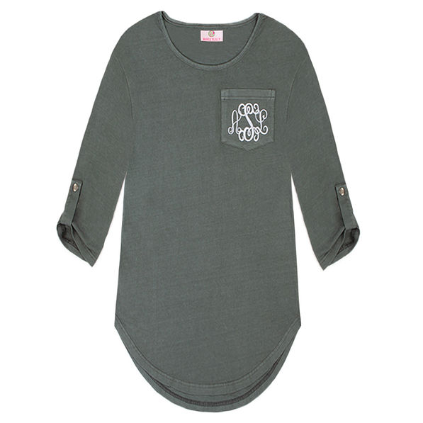 monogrammed roll sleeve tunic on white background