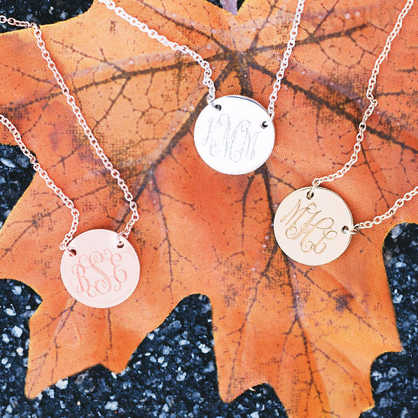 monogrammed silver circle necklace