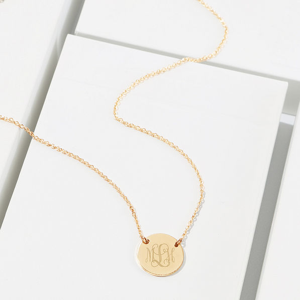 monogrammed gold circle necklace