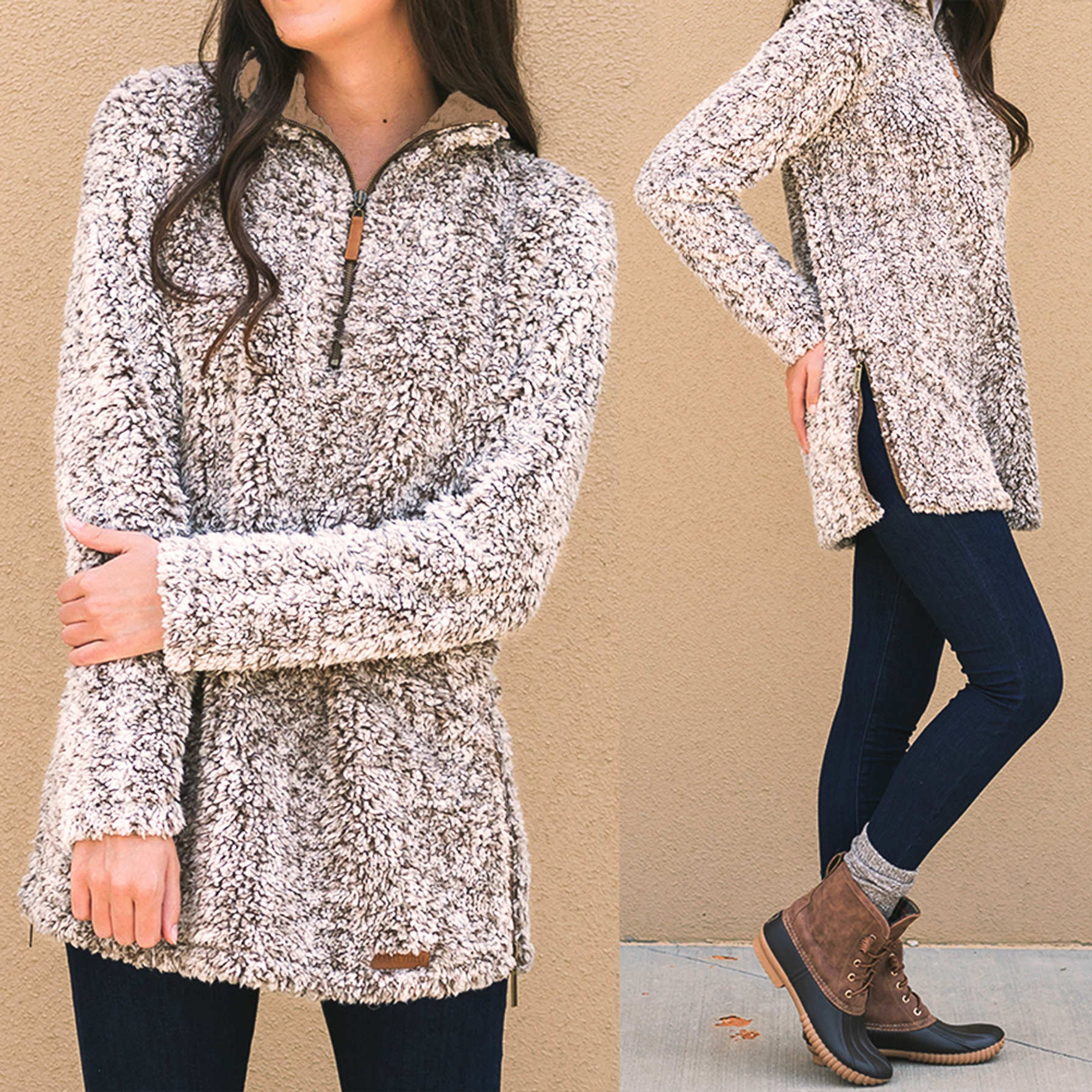 Heathered Sherpa Pullover Tunic - Fleece - Marleylilly