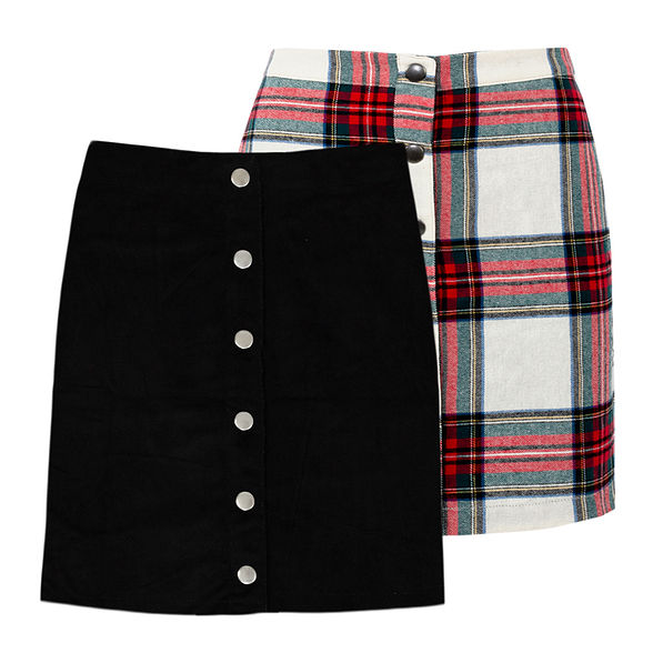 black and white plaid reversible skirt