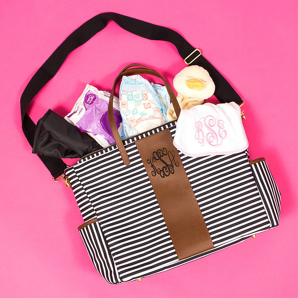 packed monogram striped diaper bag