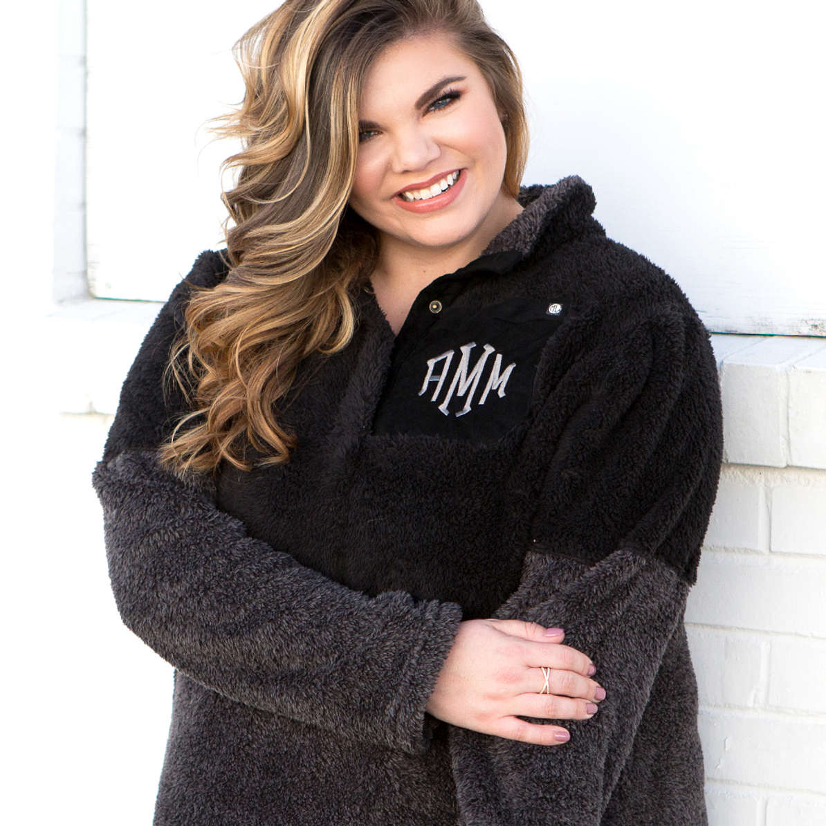 Monogrammed Sherpa Colorblock Pullover — Marleylilly