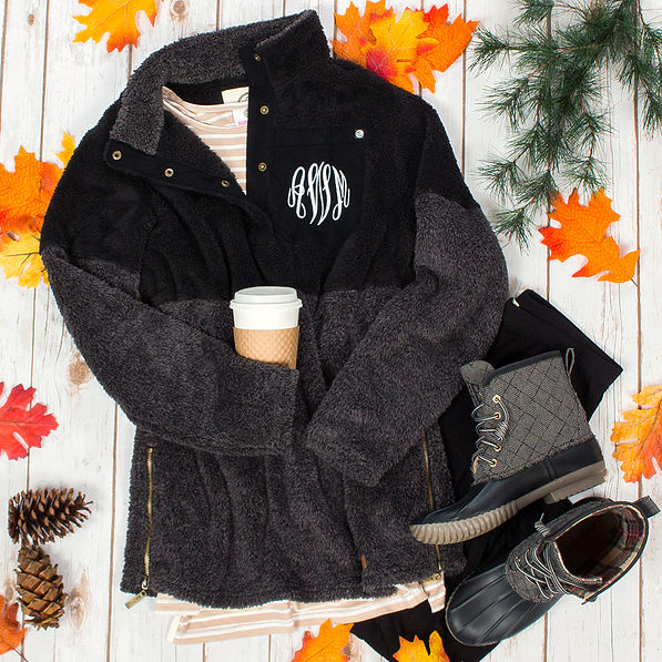 Monogrammed Sherpa Colorblock Pullover — Marleylilly