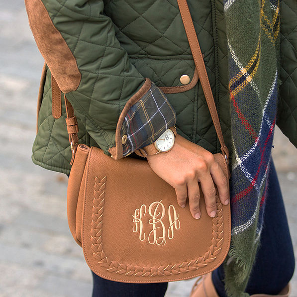 monogrammed crossbody with braided detailing