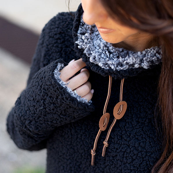 furry pullover tunic with turtleneck and thumb holes